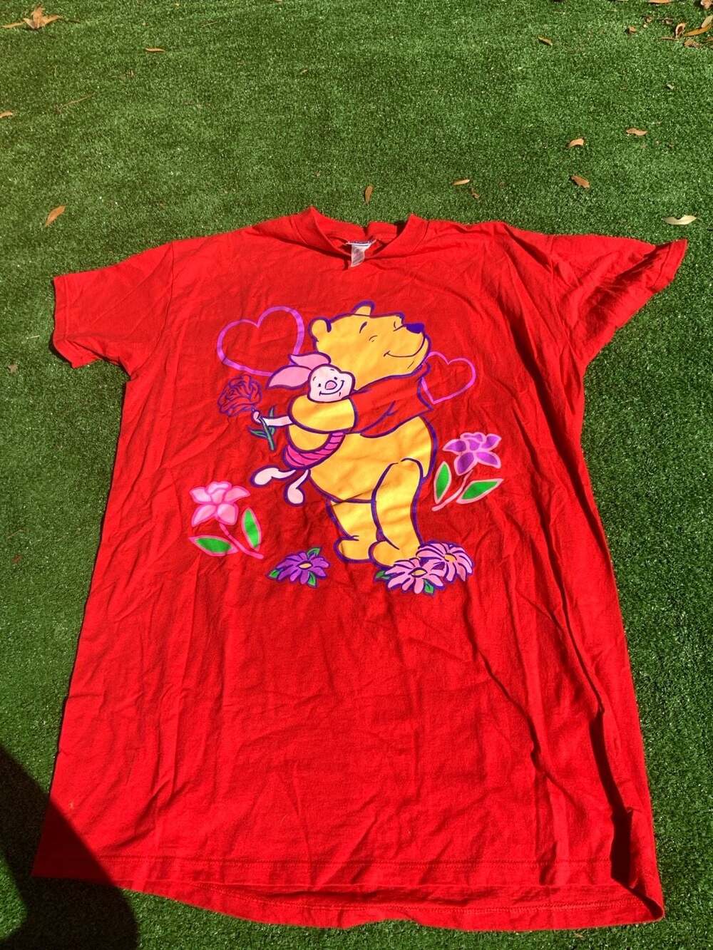Vintage 90s Disney Winnie the Pooh and Piglet Red Oversized Sleep Shirt One Size